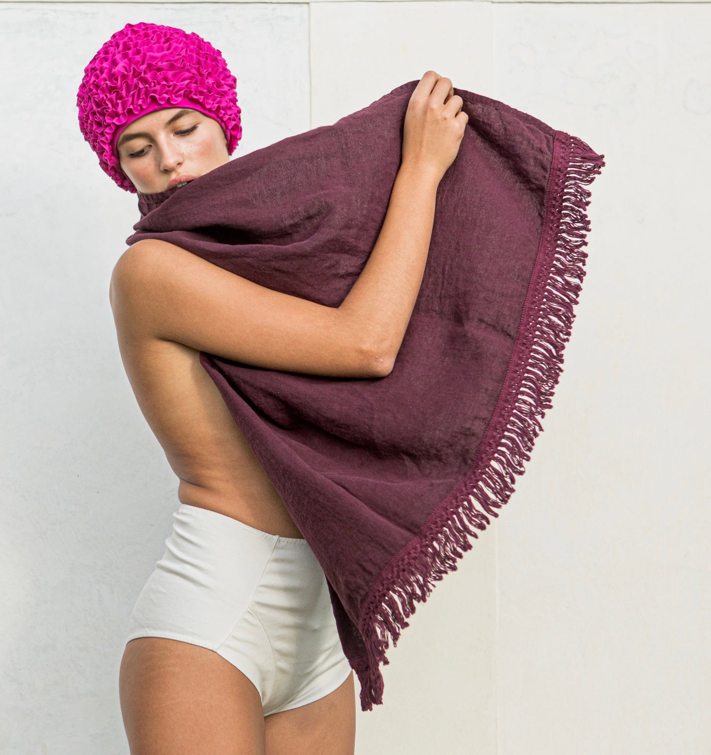 towels with long fringe on both ends, sample item