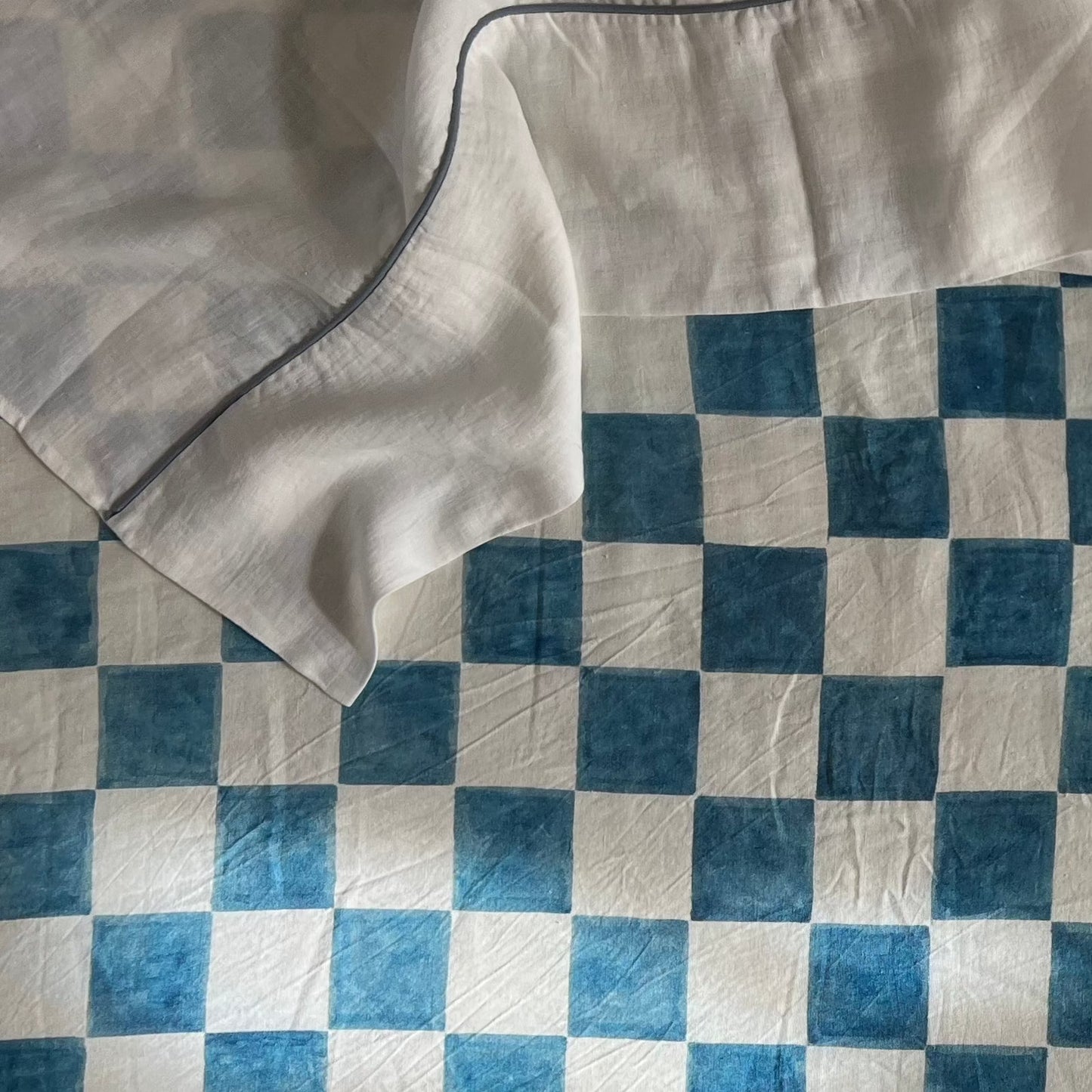 special edition - linen blanket with chess printed pattern