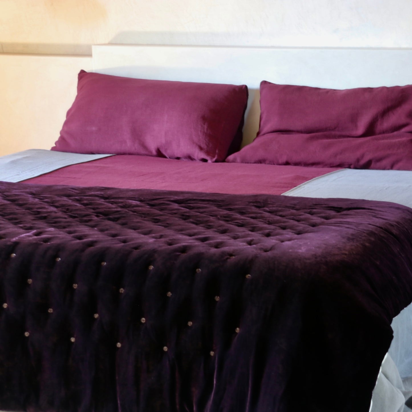 velvet and linen quilt, sample item