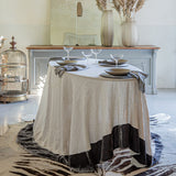 round natural linen tablecloth with velvet border, archive sale
