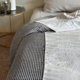 black and white check with natural linen blanket BLACK FRIDAY SALE