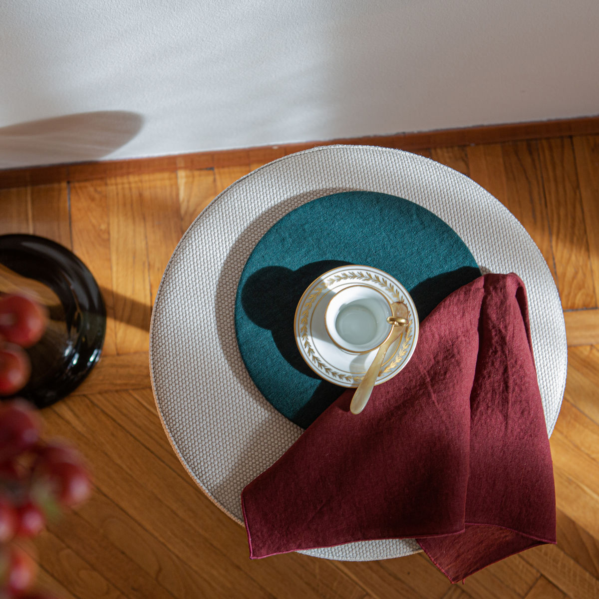 round placemat cover in linen, sold individually, archive colours