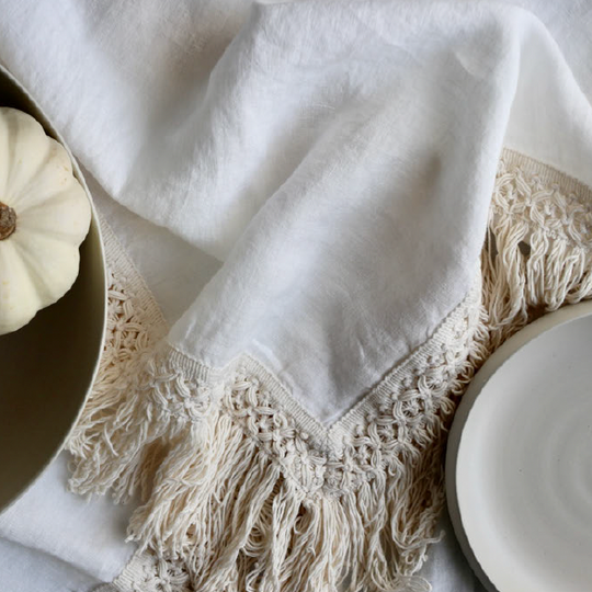 Once Milano | Tablecloth with extra long fringe (Large) (Wine Color)