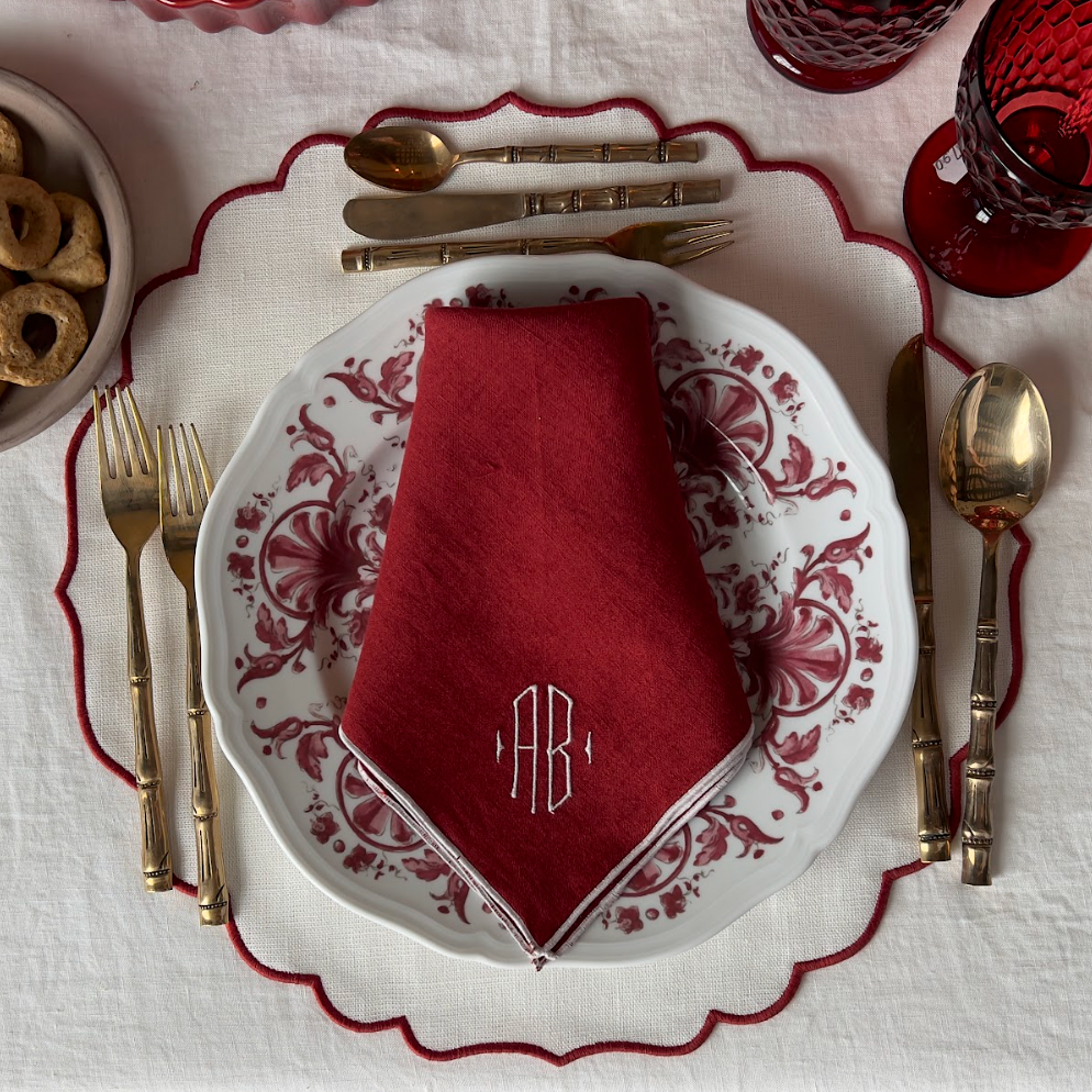 Festive Selection, special edition napkin with rolled hem and monogram