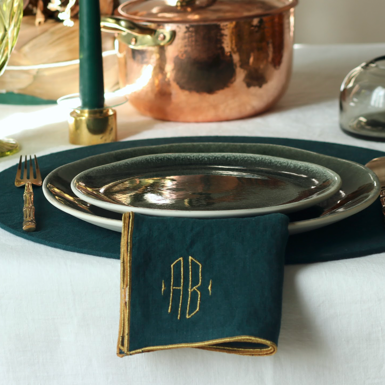 Festive Selection, special edition napkin with rolled hem and monogram