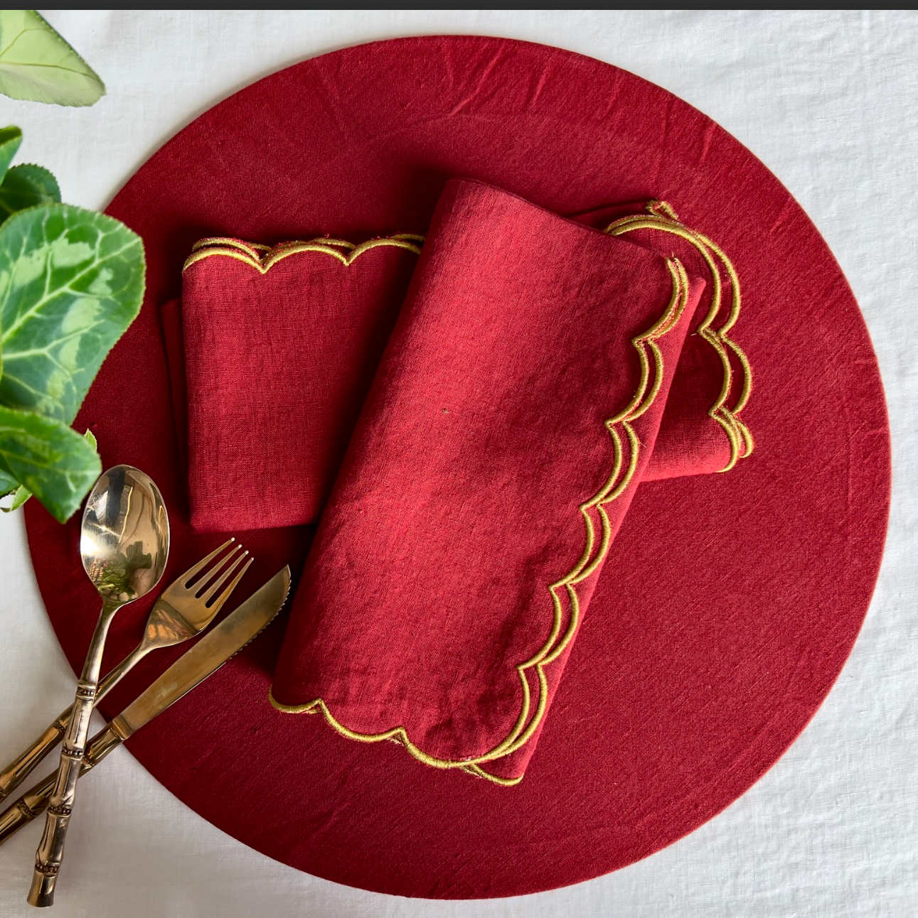 Festive Selection, special edition napkin with scalloped hem and monogram