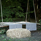 runner with black and white check pattern