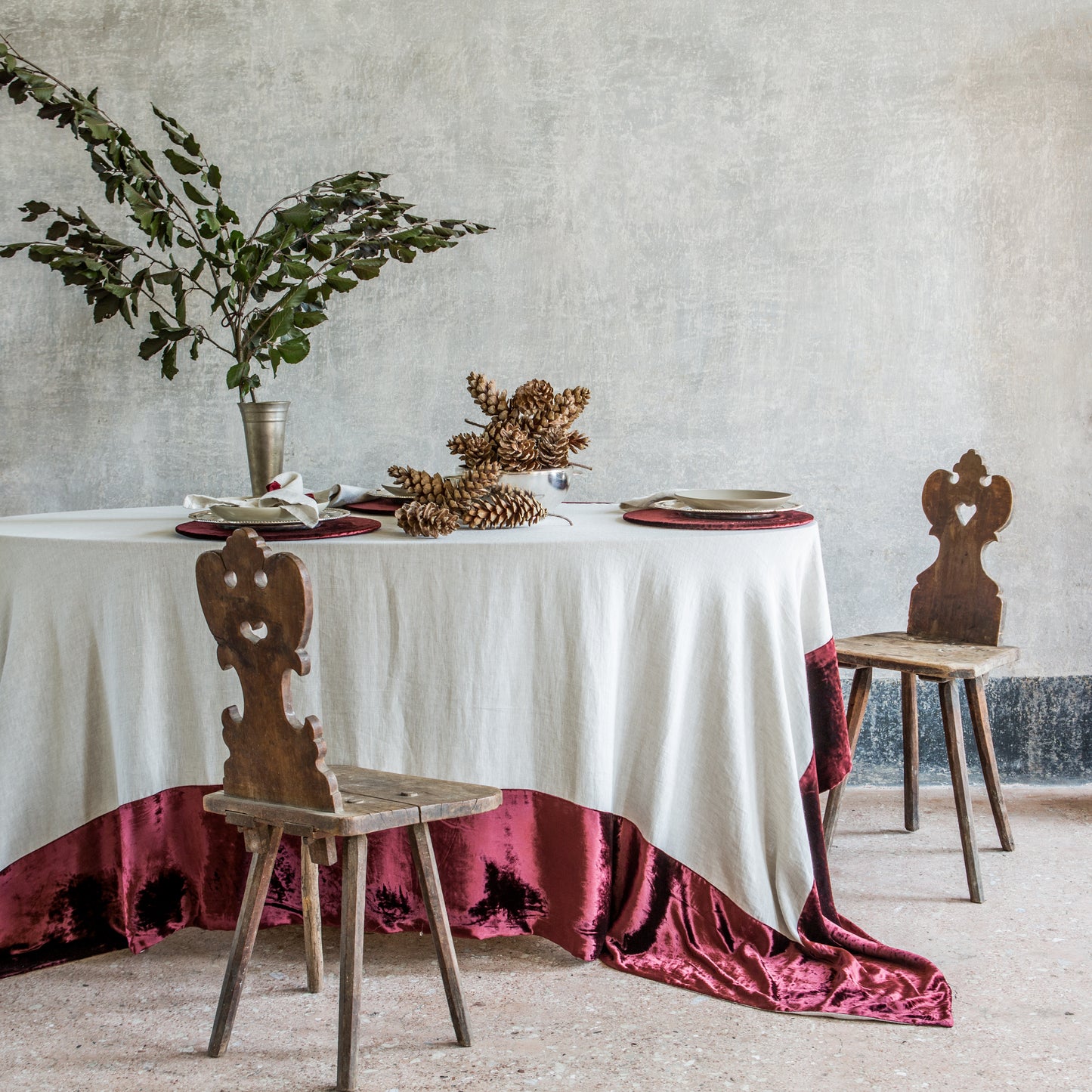 natural linen tablecloth with velvet border