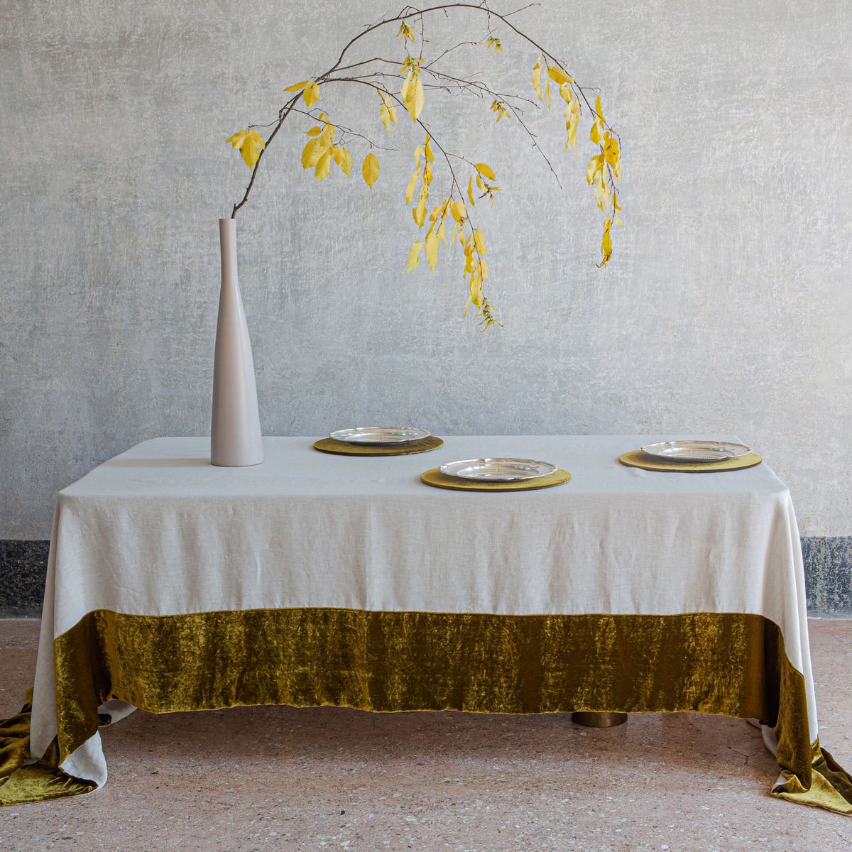 natural linen tablecloth with velvet border