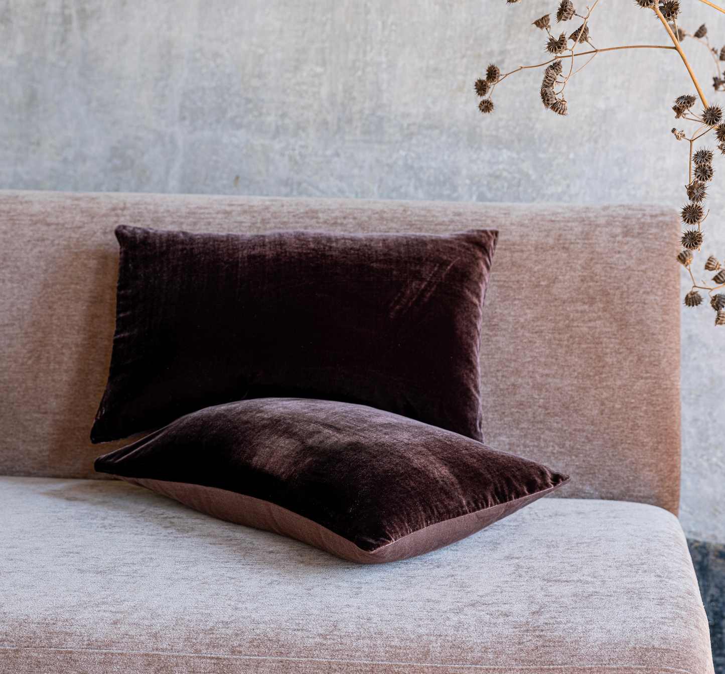 velvet and linen cushion